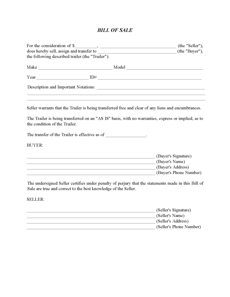 Hawaii Trailer Bill Of Sale Form Free Printable Legal Forms