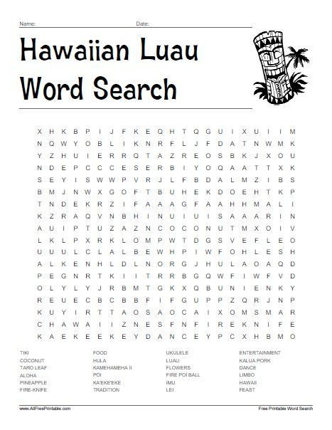 Hawaiian Luau Word Search AllFreePrintable hawaiianluauparty 