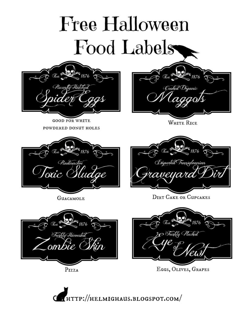 HelmigHaus Free Halloween Party Table Labels