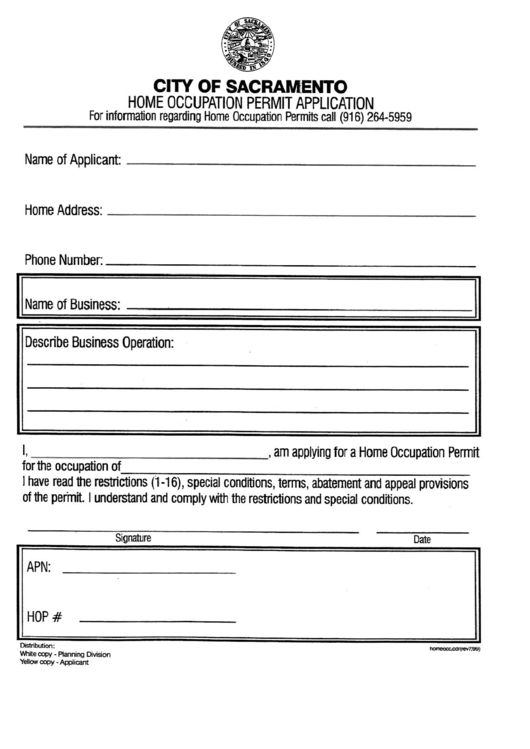 Home Occupation Permit Application City Of Sacramento Printable Pdf 