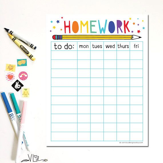 Homework Chart Printable Instant Download DIY Hand Etsy In 2020 