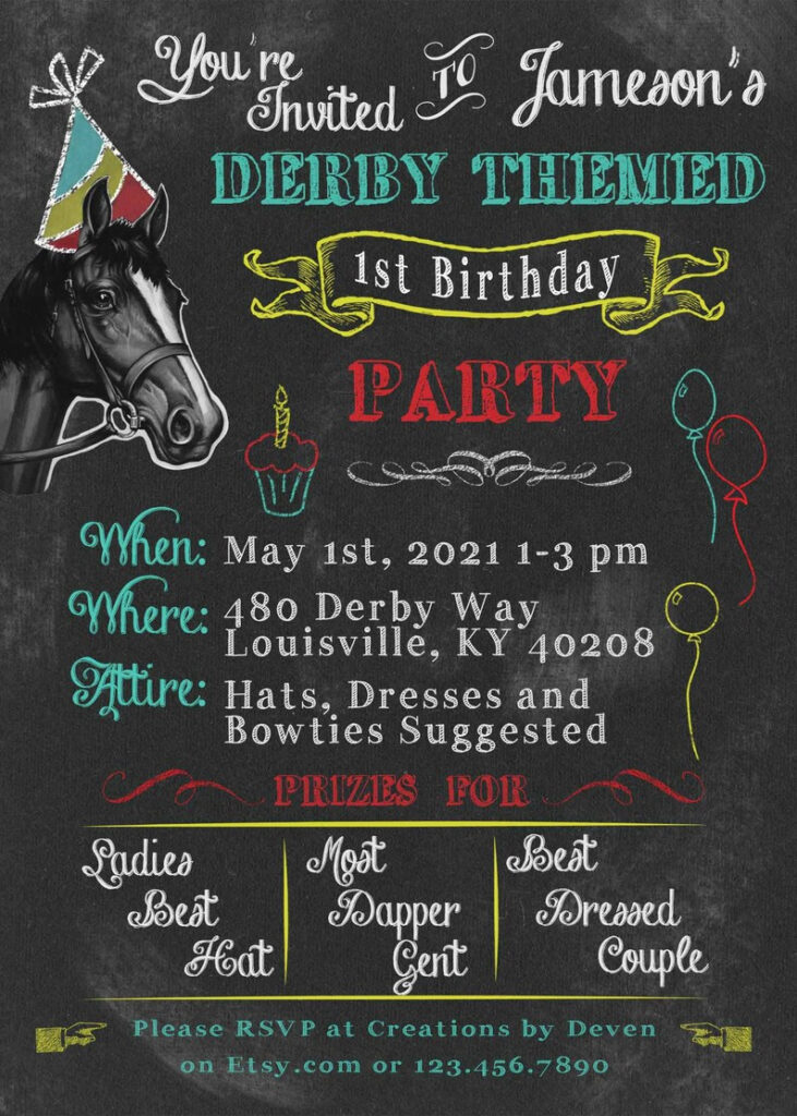 Kentucky Derby Themed Birthday Party Printed Invitations Set Etsy