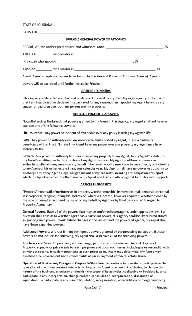 Louisiana Financial Power Of Attorney Form Fillable PDF Free 