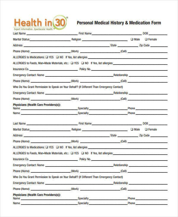 Medical History Form 9 Free PDF Documents Download Free Premium 