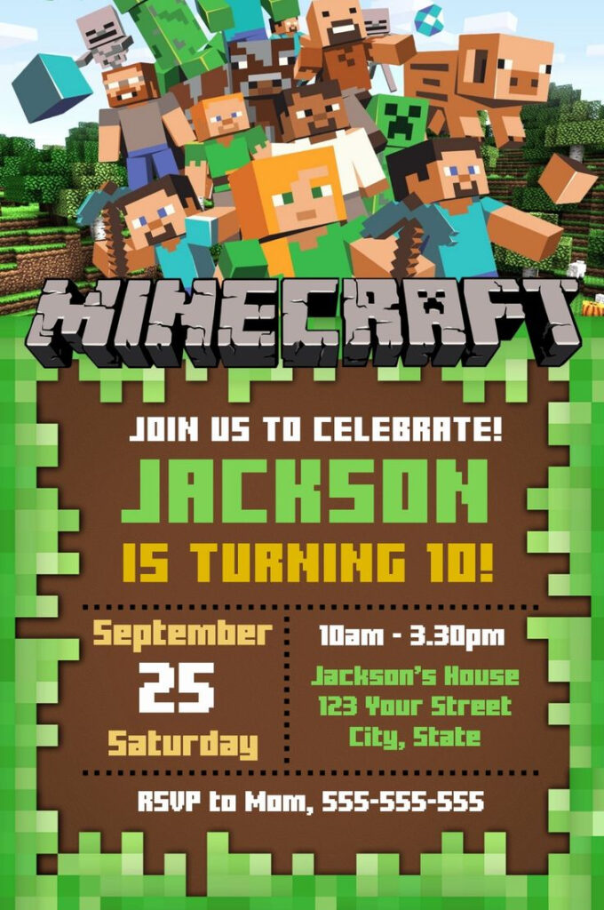 Minecraft Birthday Invitation Template Free Lovely Editable Minecraft 