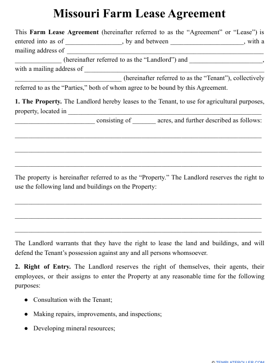Missouri Farm Lease Agreement Template Download Printable PDF 