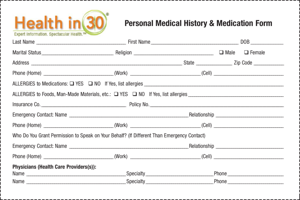 Personal Medical History Form Templates At Allbusinesstemplates