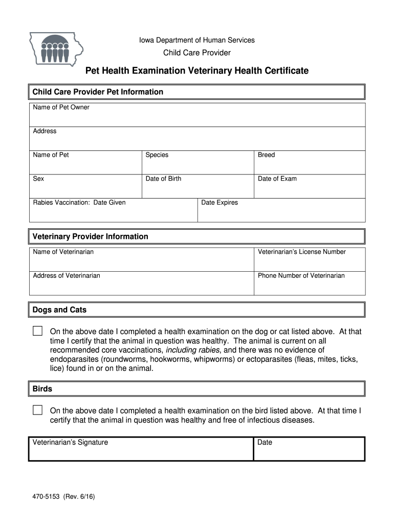 Pet Health Examination Veterinary Health Certificate Fill Out Sign