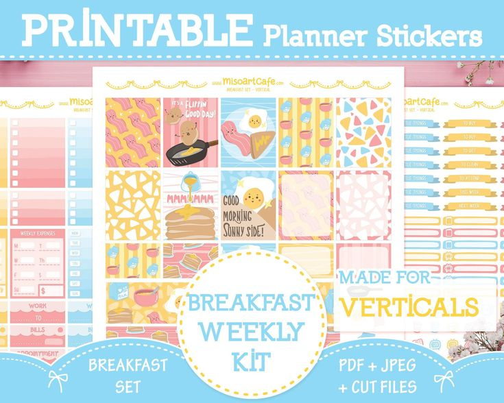 Printable Breakfast Set Weekly Kit Standard Vertical Happy Planner 