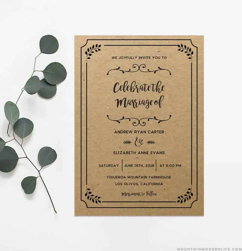 Printable DIY Wedding Invitation Template MountainModernLife
