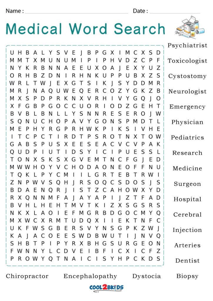 Printable Medical Word Search Cool2bKids