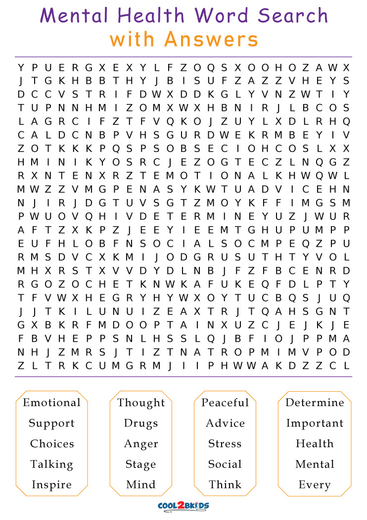 Printable Mental Health Word Search Cool2bKids