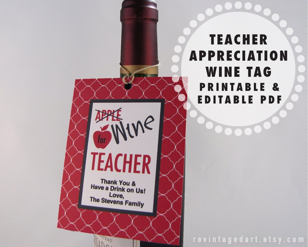 Printable Teacher Gift Tags For Wine Bottles Wine For