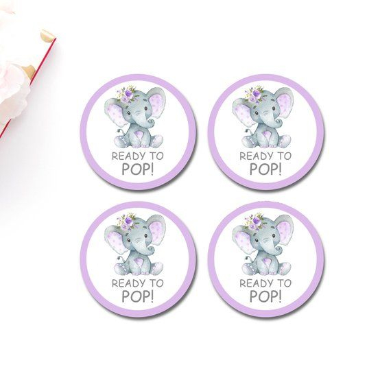 Ready To Pop Stickers Purple Elephant Baby Shower Favors Tags Popcorn 