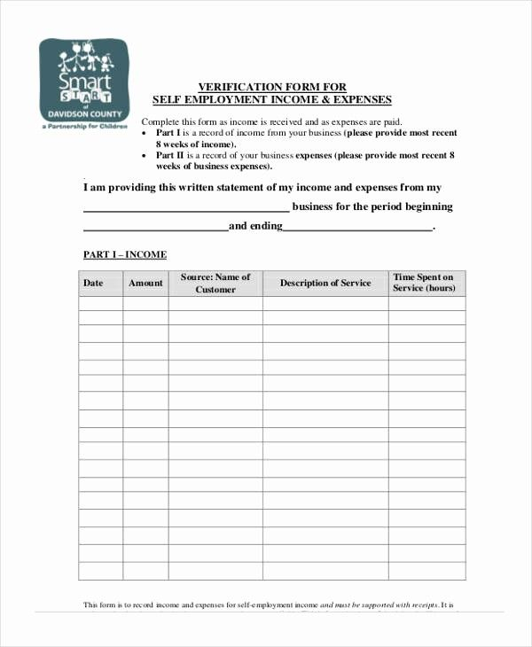 Self Employment Income Statement Template Luxury Verification Form 