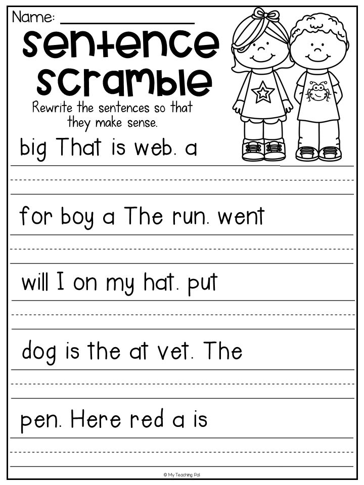 Sentence Scramble Worksheets Kindergarten Literacy Centers First 