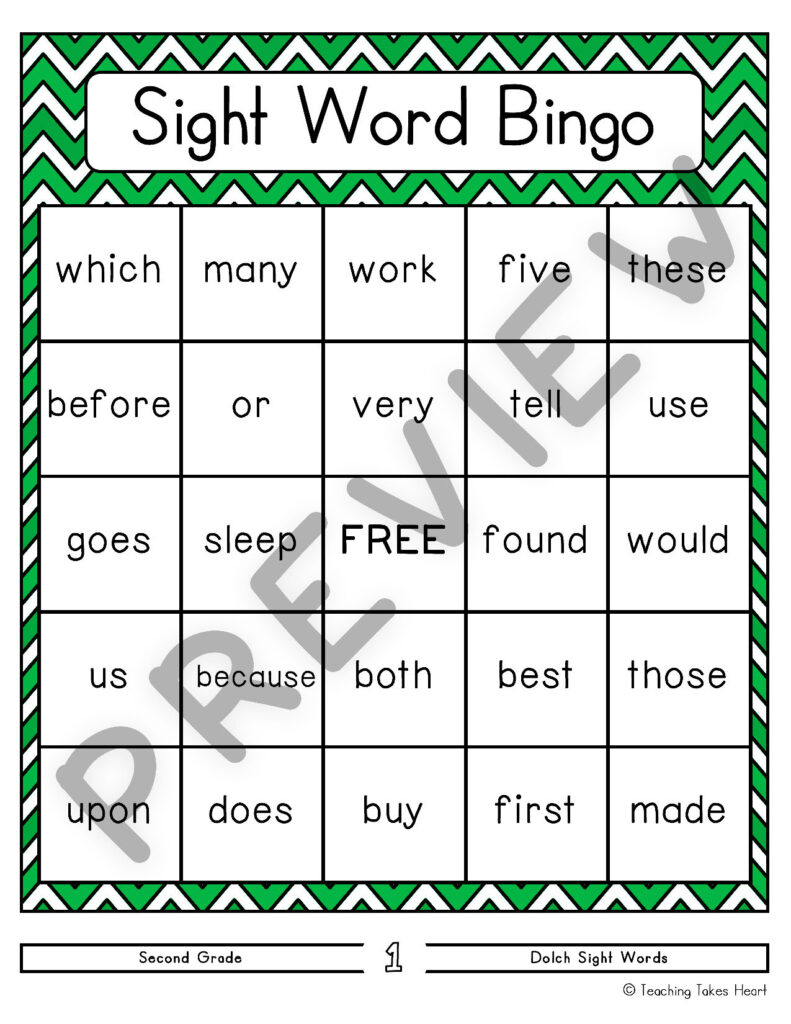 Sight Word Bingo Second Grade Teaching Takes Heart