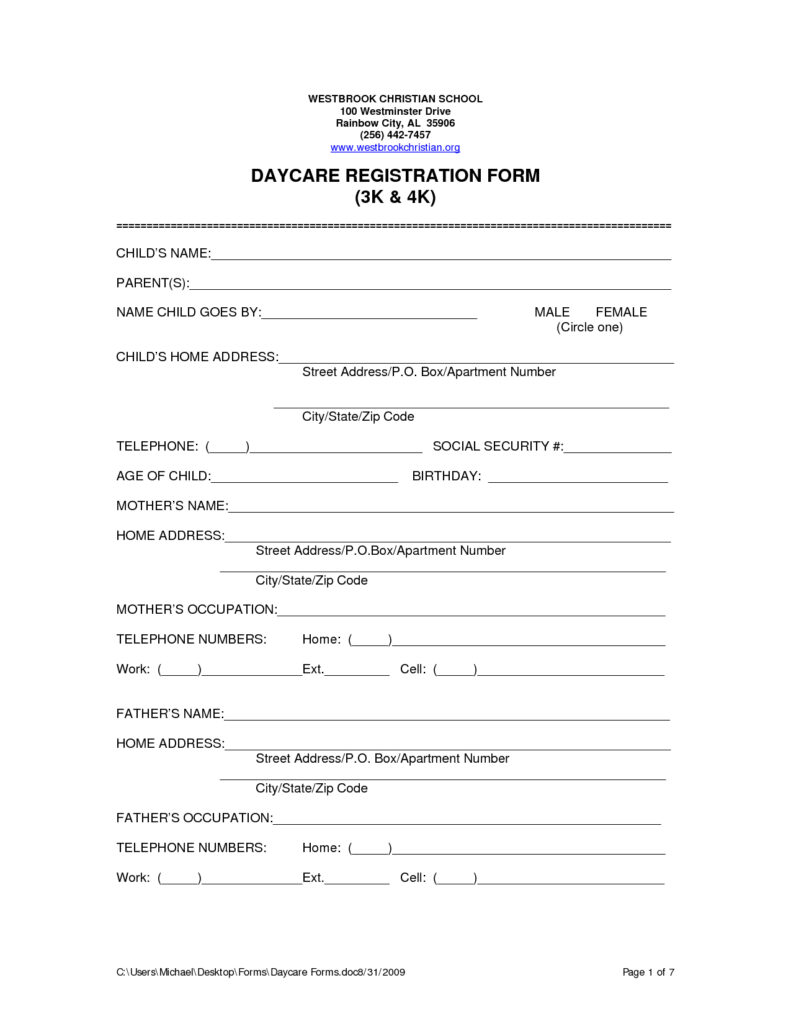 Simplydaycare Printable Home Daycare Forms Printable Form 2021