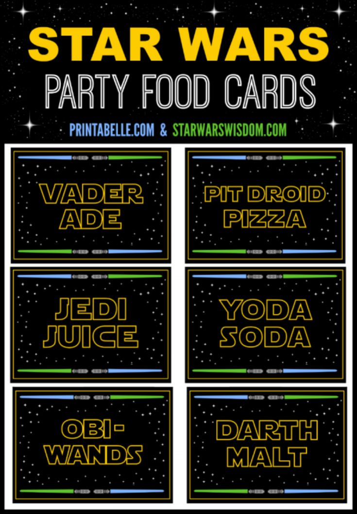 Star Wars Party Food Cards Printable PDF FREE Sign And Coloring Page 