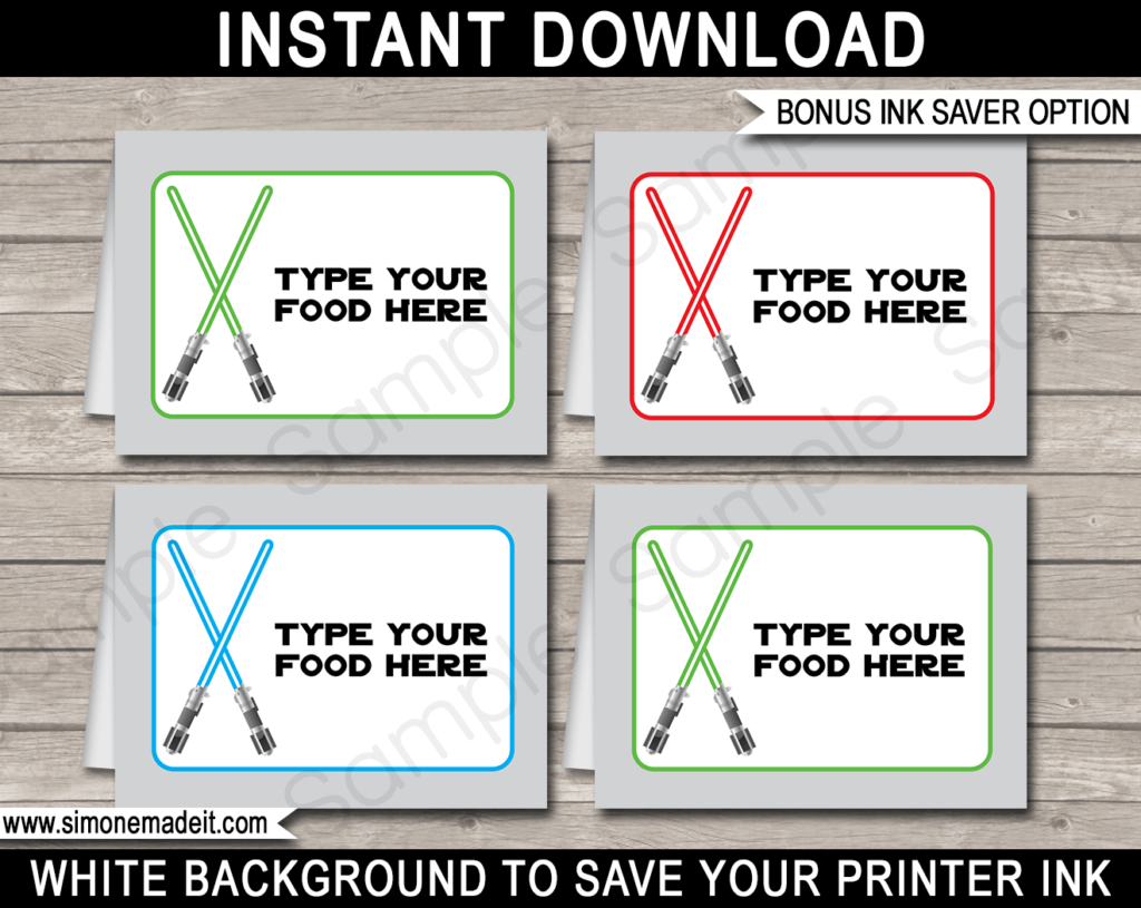 Star Wars Party Food Labels Template Printable Birthday Party Decoration