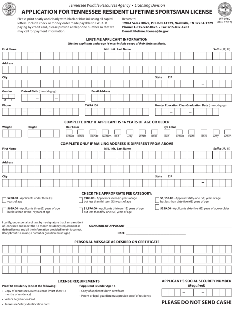 Tennessee Game And Fish License 2017 2021 Form Tn Wr 0760 Fill Online 
