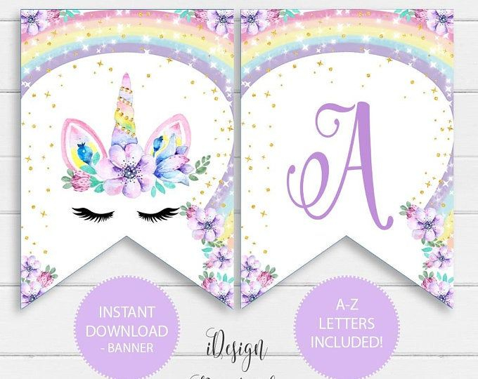 Unicorn Happy Birthday Banner Rainbow Unicorn Banner Instant Etsy 