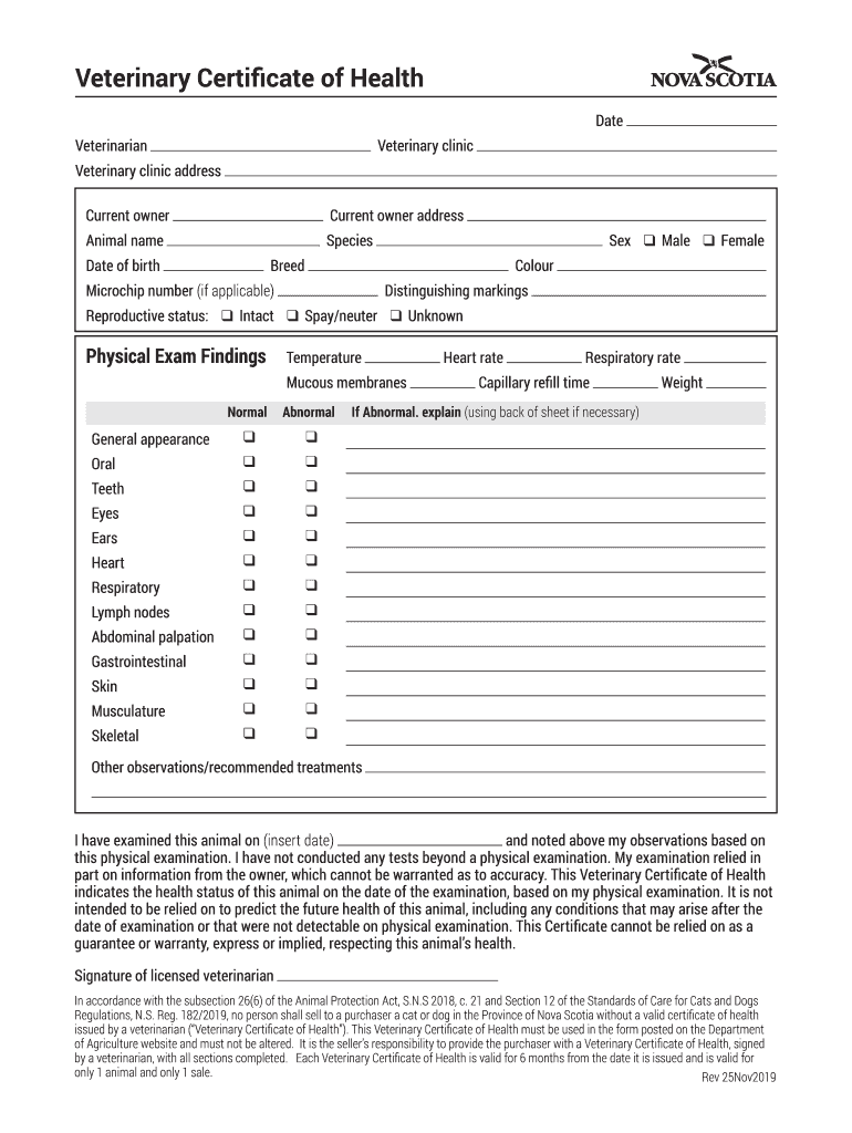 Veterinary Health Certificate Template